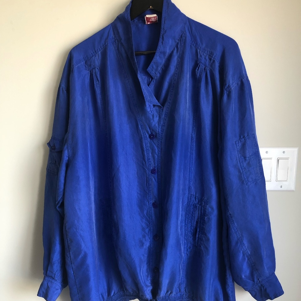 Vintage Pure Silk Sandwashed Jacket - Royal Blue - Great vintage condition